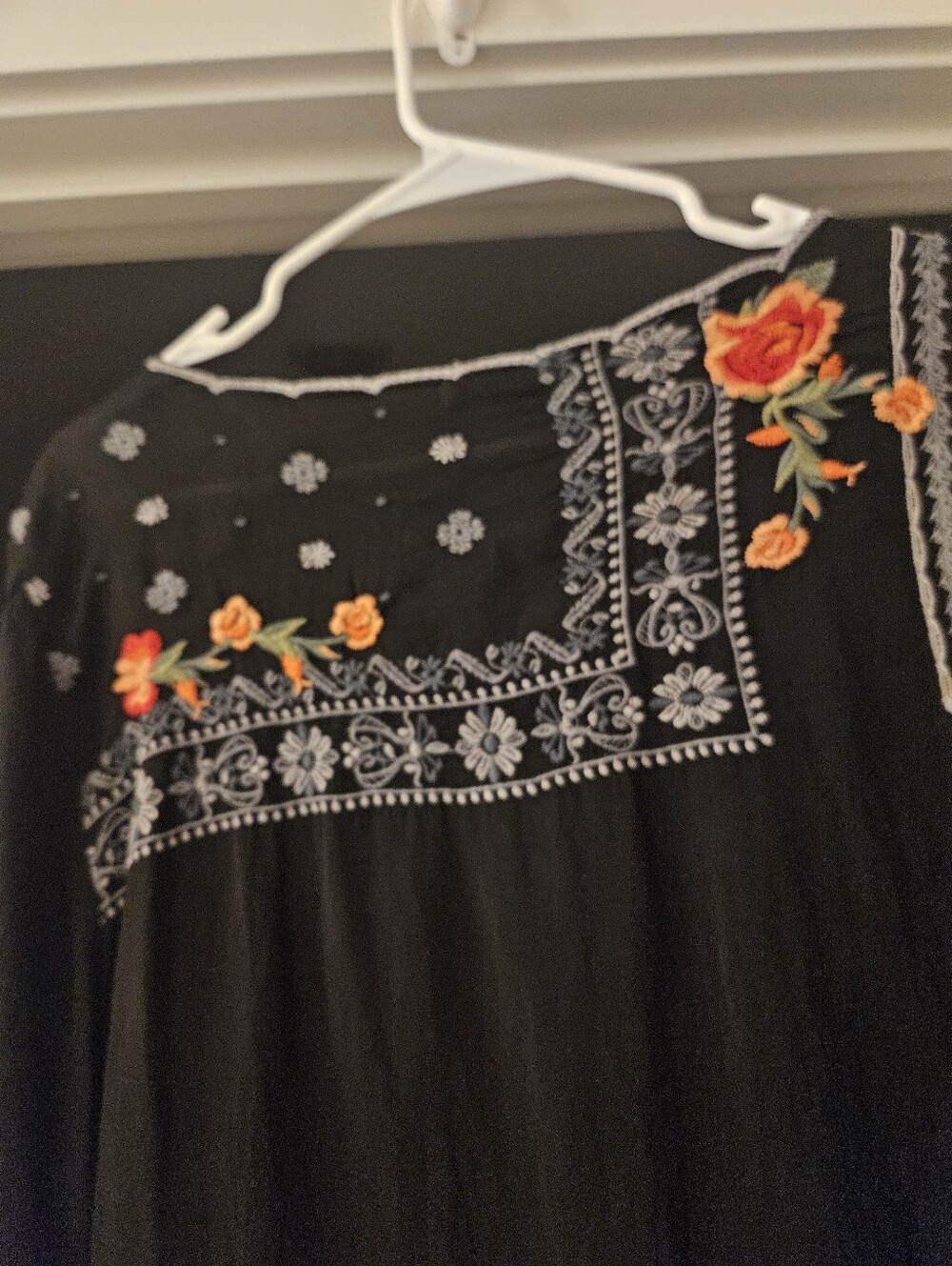 Johnny Was Black Tunic with Orange & Yellow Floral Embroidery - Picture 9 of 9